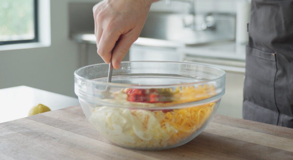 All of the ingredients in a large glass bowl