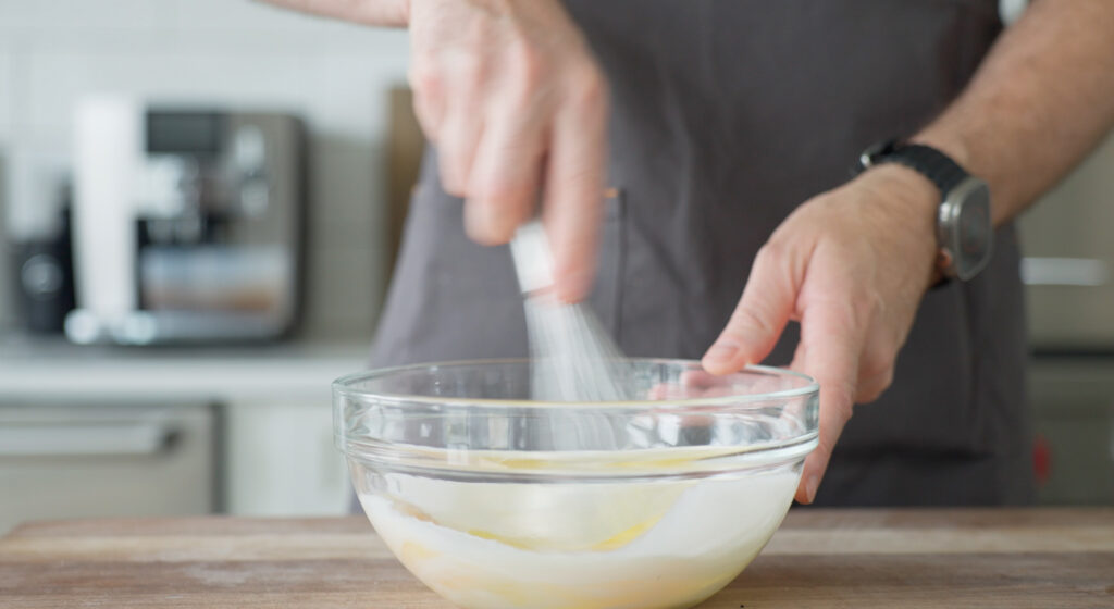 Whisking eggs in a bowl