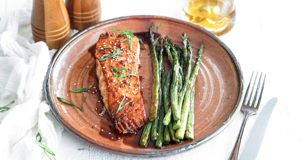 Bourbon Glazed Salmon with asparagus