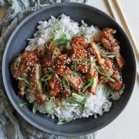 bowl of chicken teriyaki with rice
