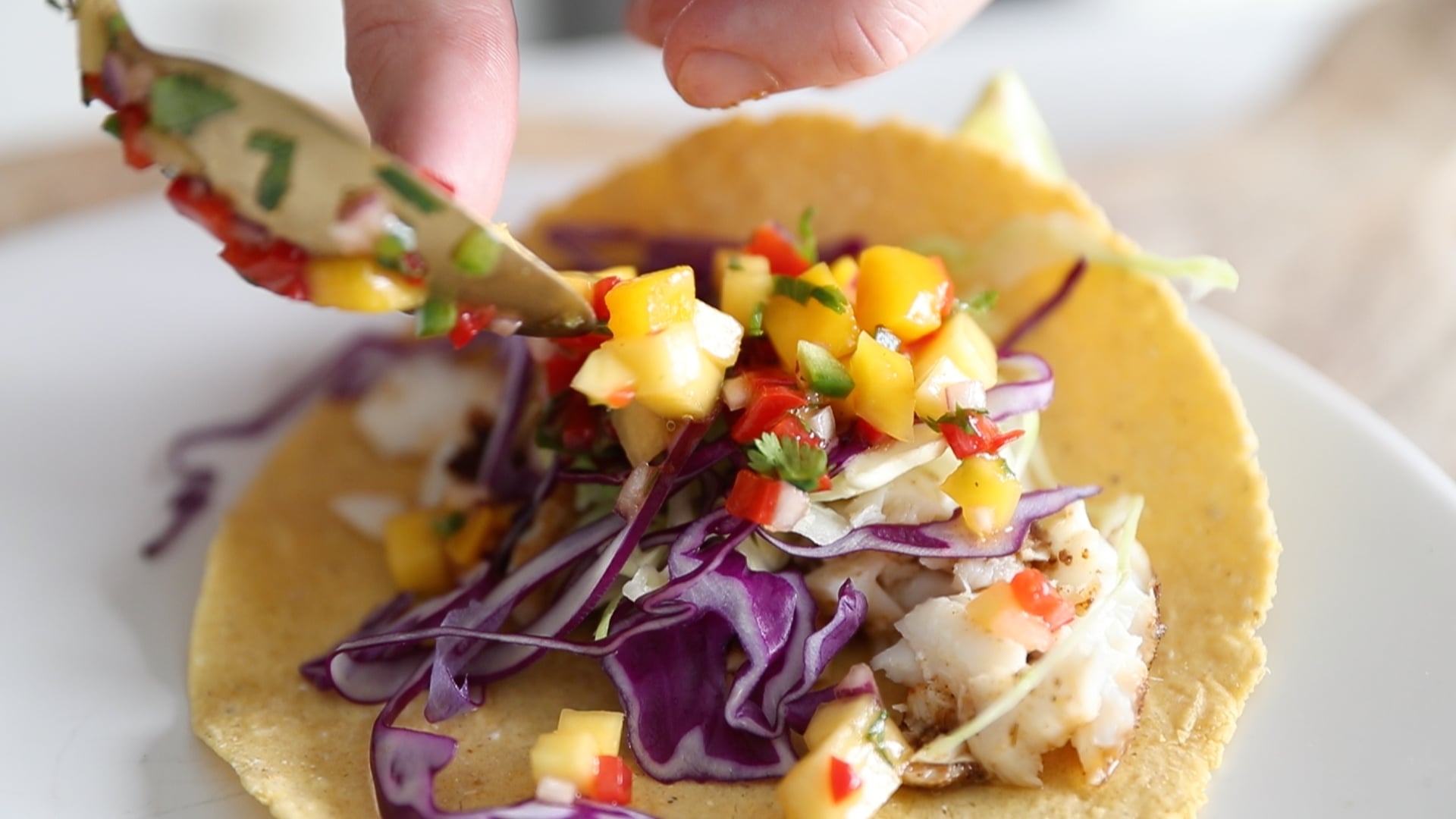 plating a taco with salsa