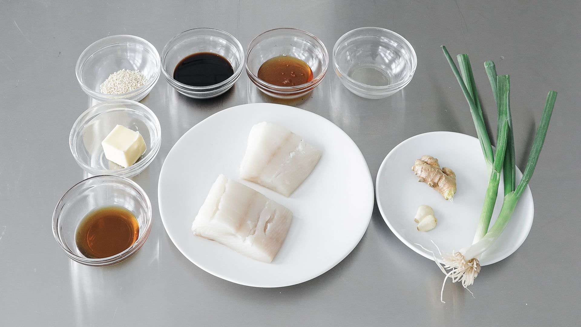 ingredients to make a halibut with honey-soy glaze
