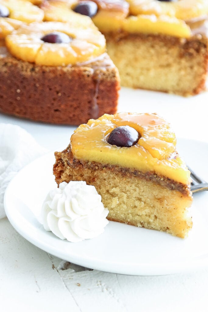 slice of pineapple upside down cake