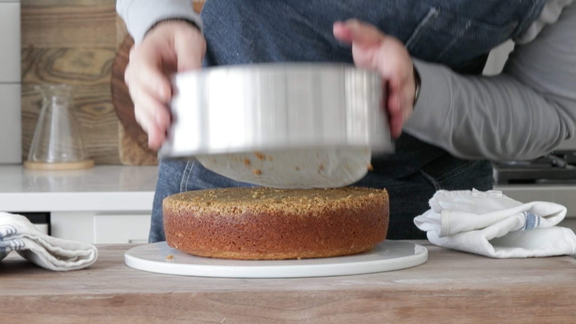 flipping over a cake