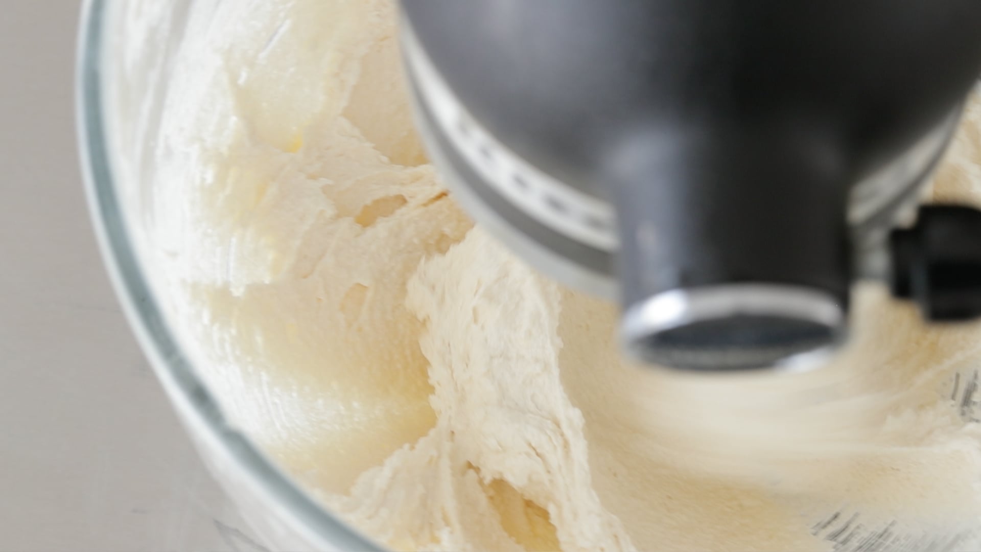cake batter in a stand mixer