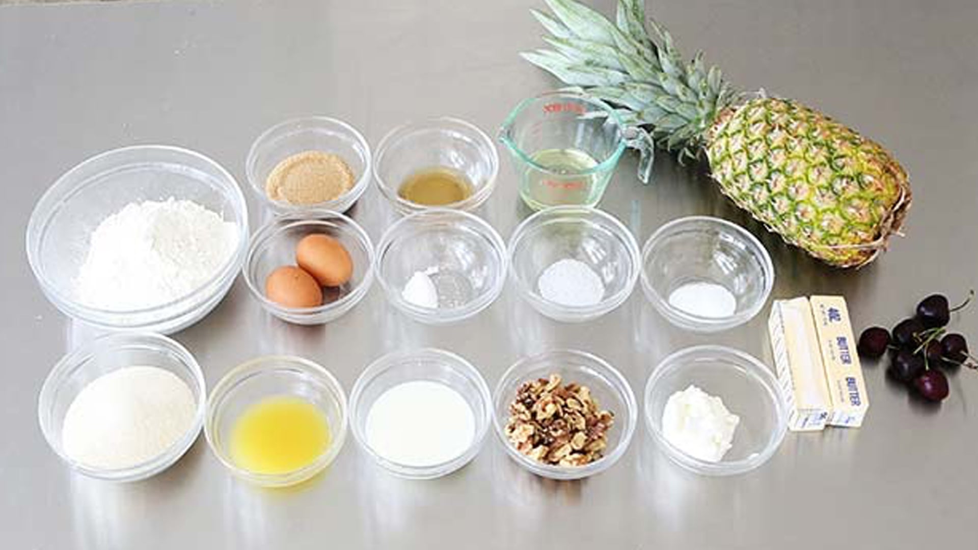 ingredients to make a pineapple upside down cake
