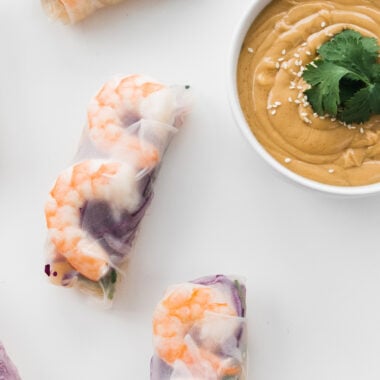 shrimp spring rolls wrapped up in rice paper.
