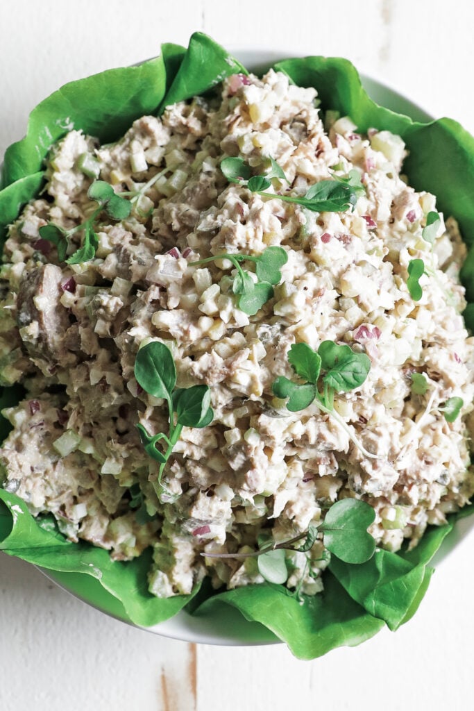 Bowl of tuna salad with lettuce