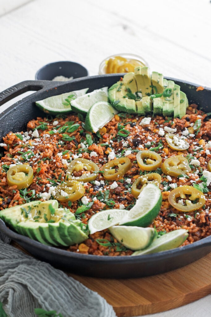 Mexican fried rice in a large skillet