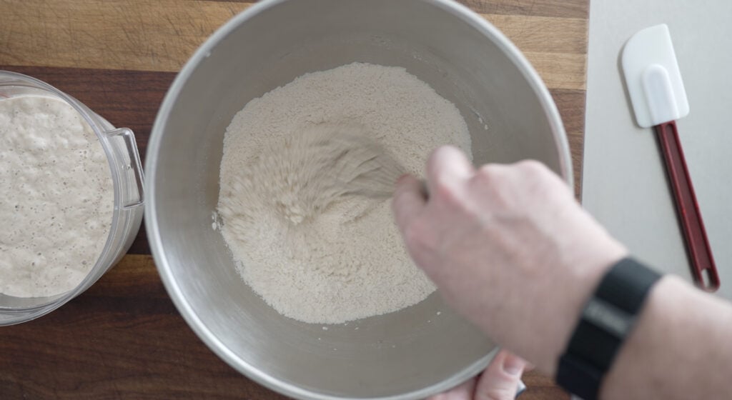 top view of ingredients added to mixer