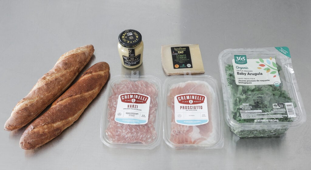 Ingredients to make a baguette sandwich