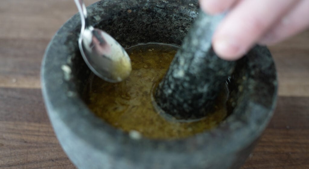 close up of mortar and pestle 