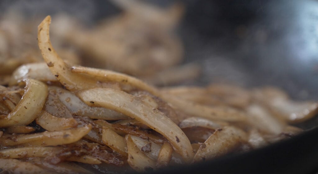 close up of browned onions