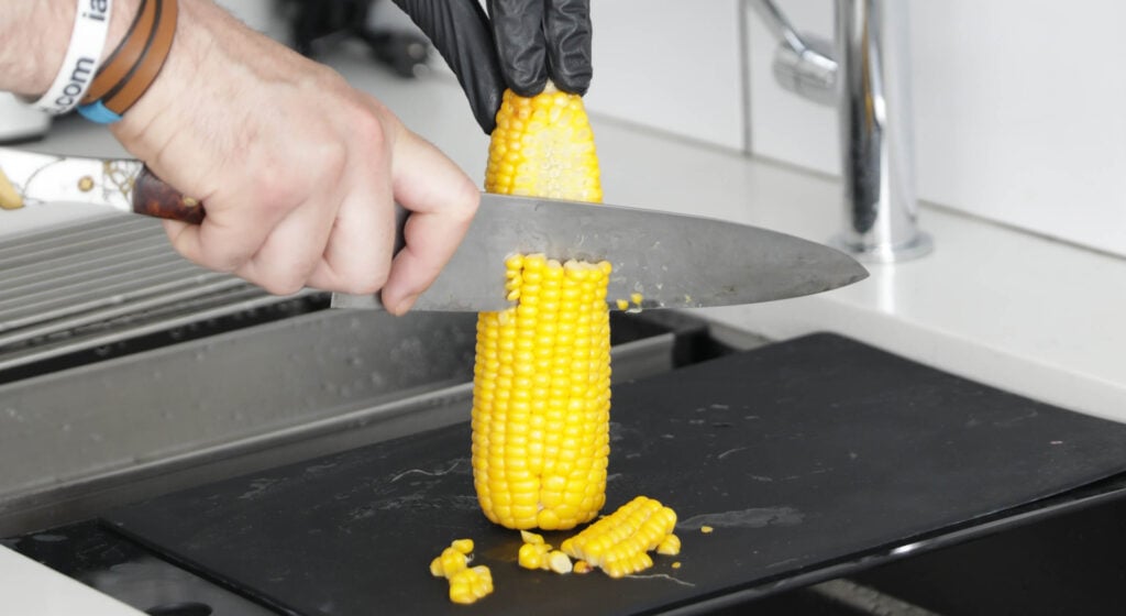 slicing the corn