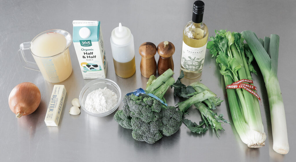 Ingredients to make cream of broccoli soup