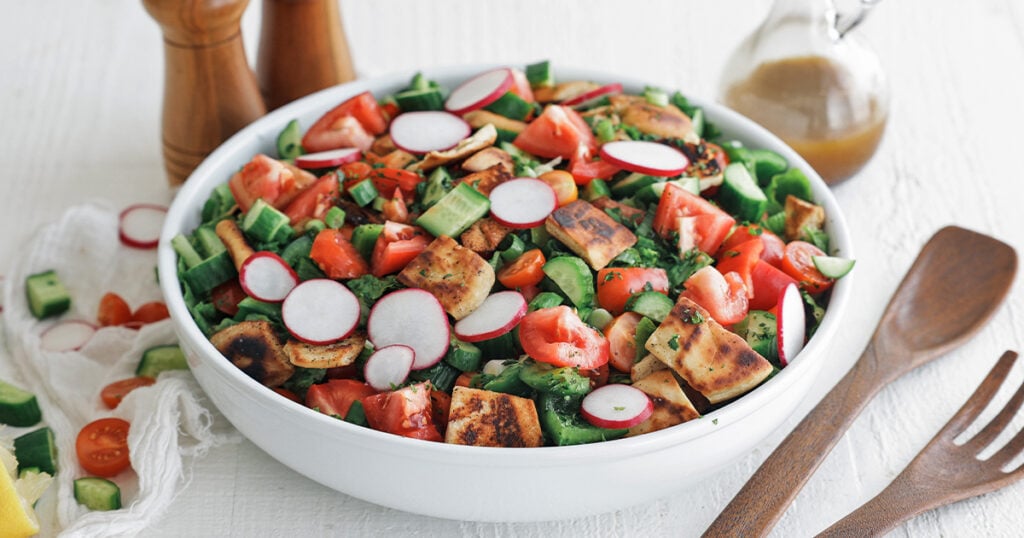 Finished Fattoush Salad in a bowl