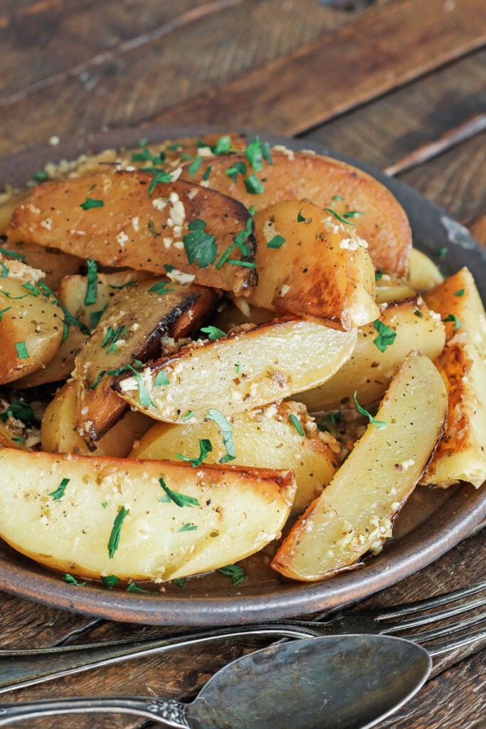 Greek lemon potatoes on a serving plate