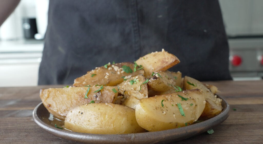 Greek lemon potatoes on a large plate