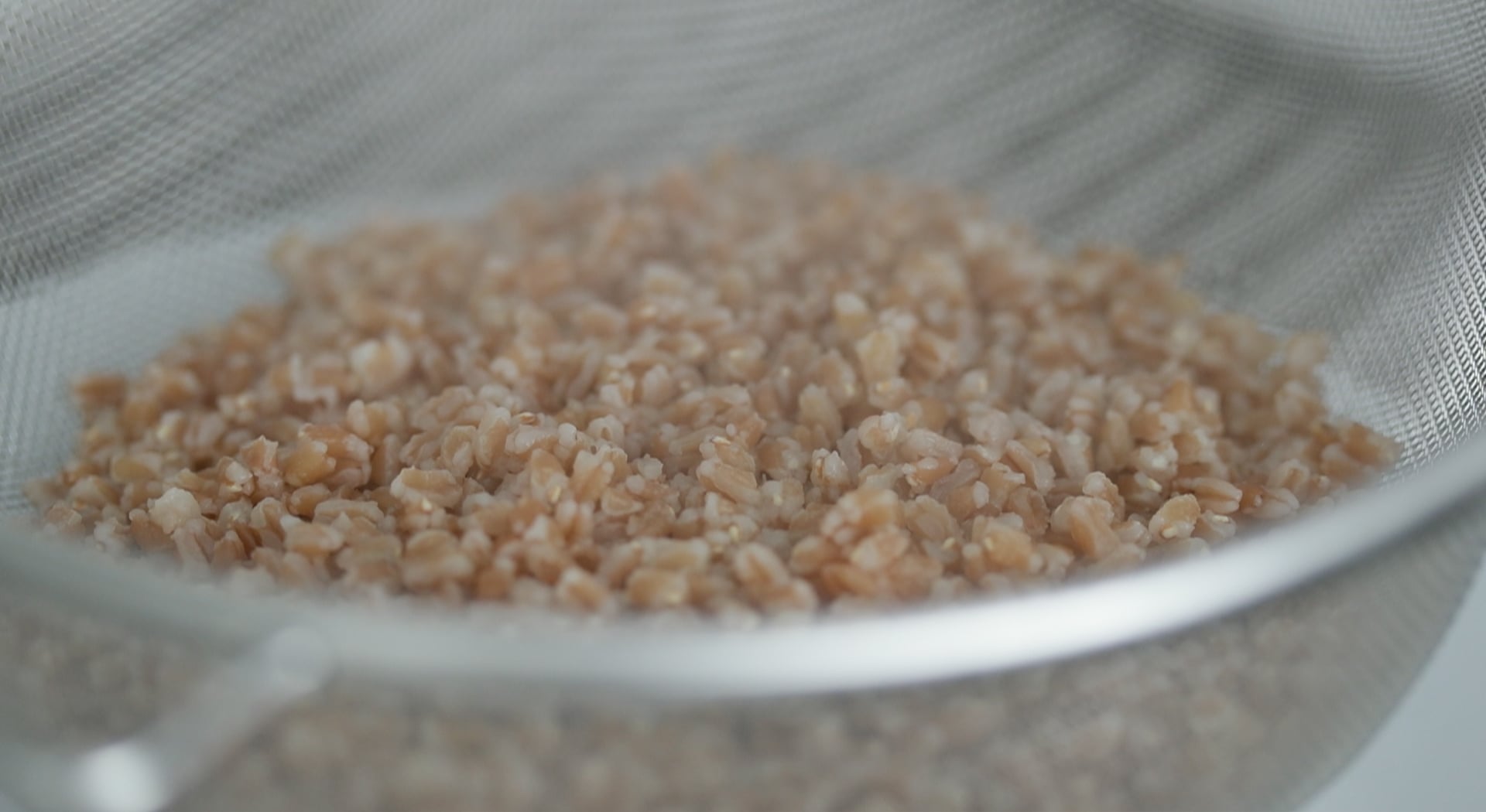 adding rinsed farro to a pot