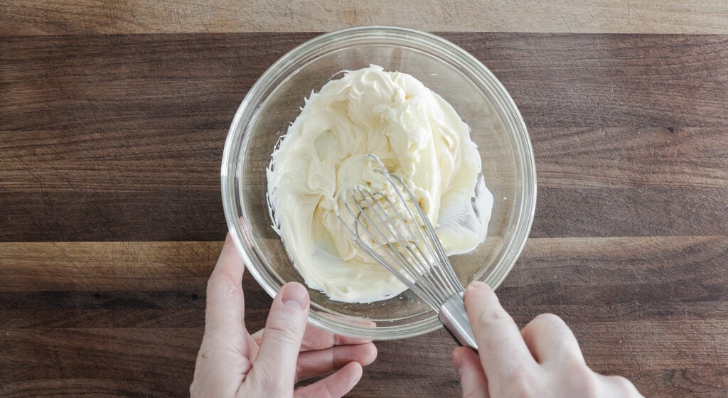 whisking butter and mayo together