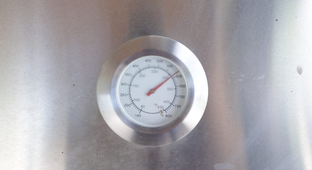 Grill temperature gauge reading almost 600 degrees