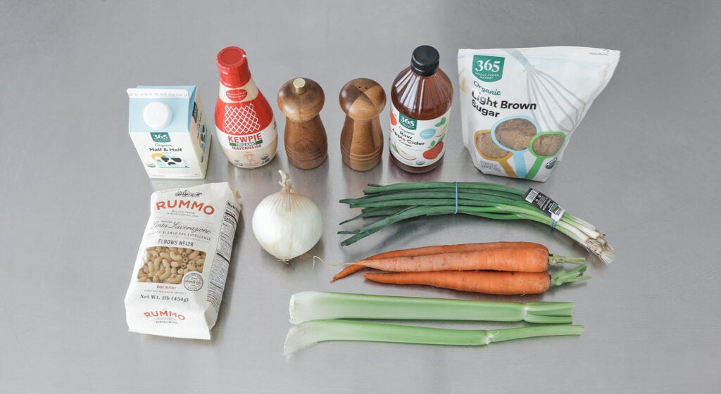 Ingredients for making hawaiin macaroni salad