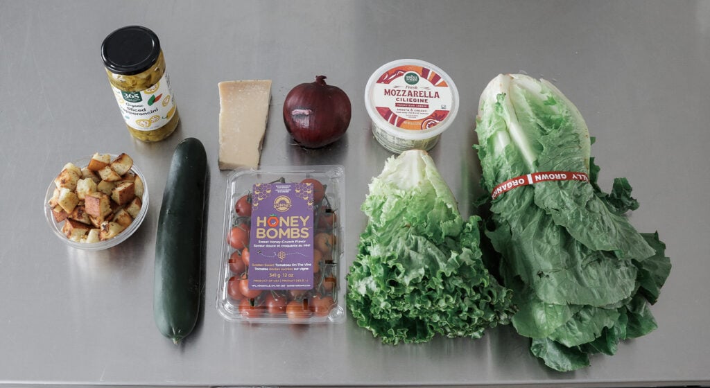 Ingredients for making italian mixed greens salad