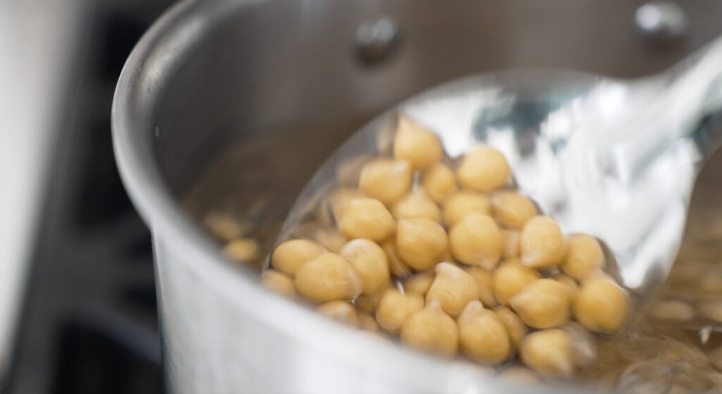 cooked chickpeas in a pot