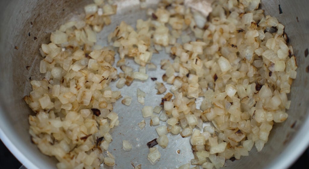 Browned onions in a pot