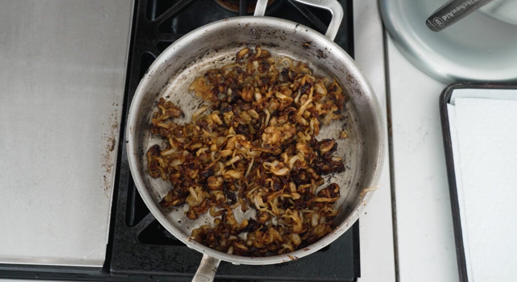 Fried onions in a pot