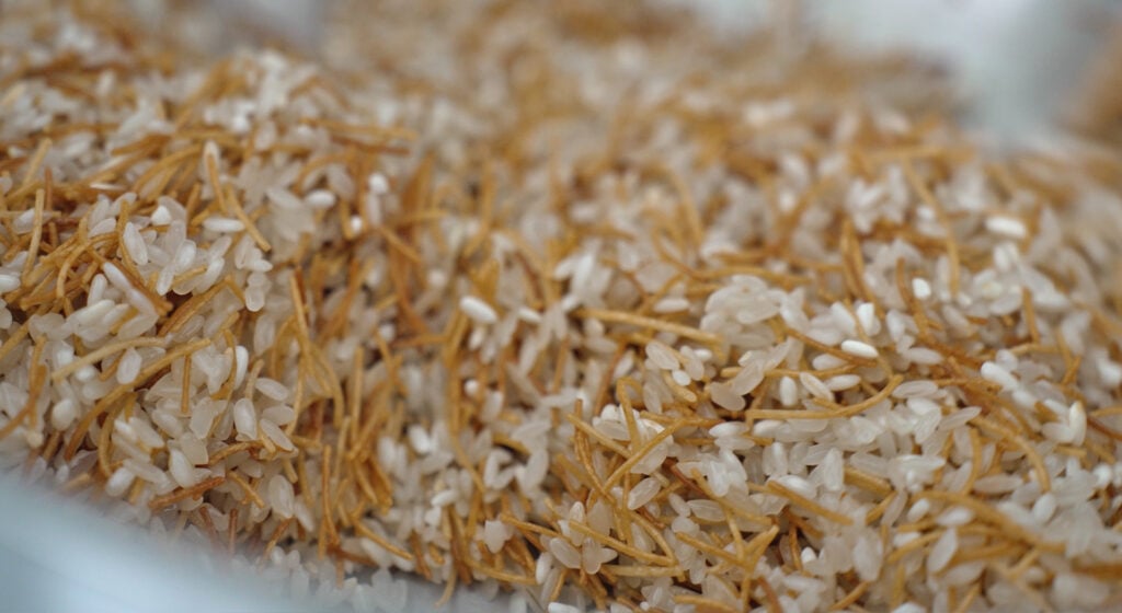 close up of Browned vermicelli noodles and rice
