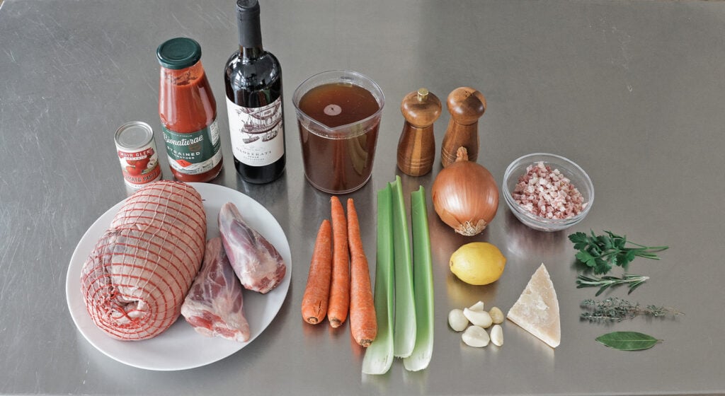 Ingredients to make lamb ragu