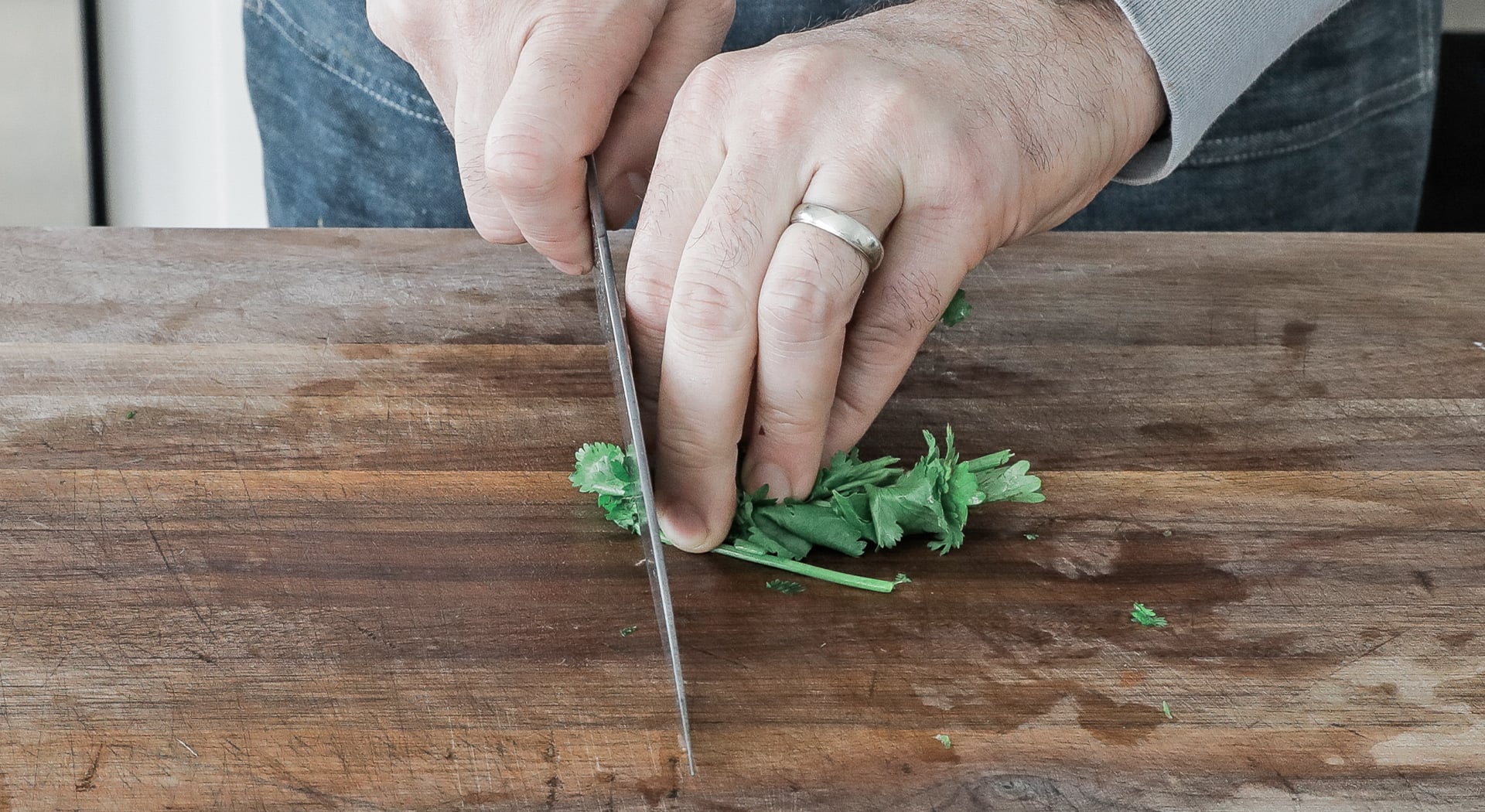 chopping fresh cilantro