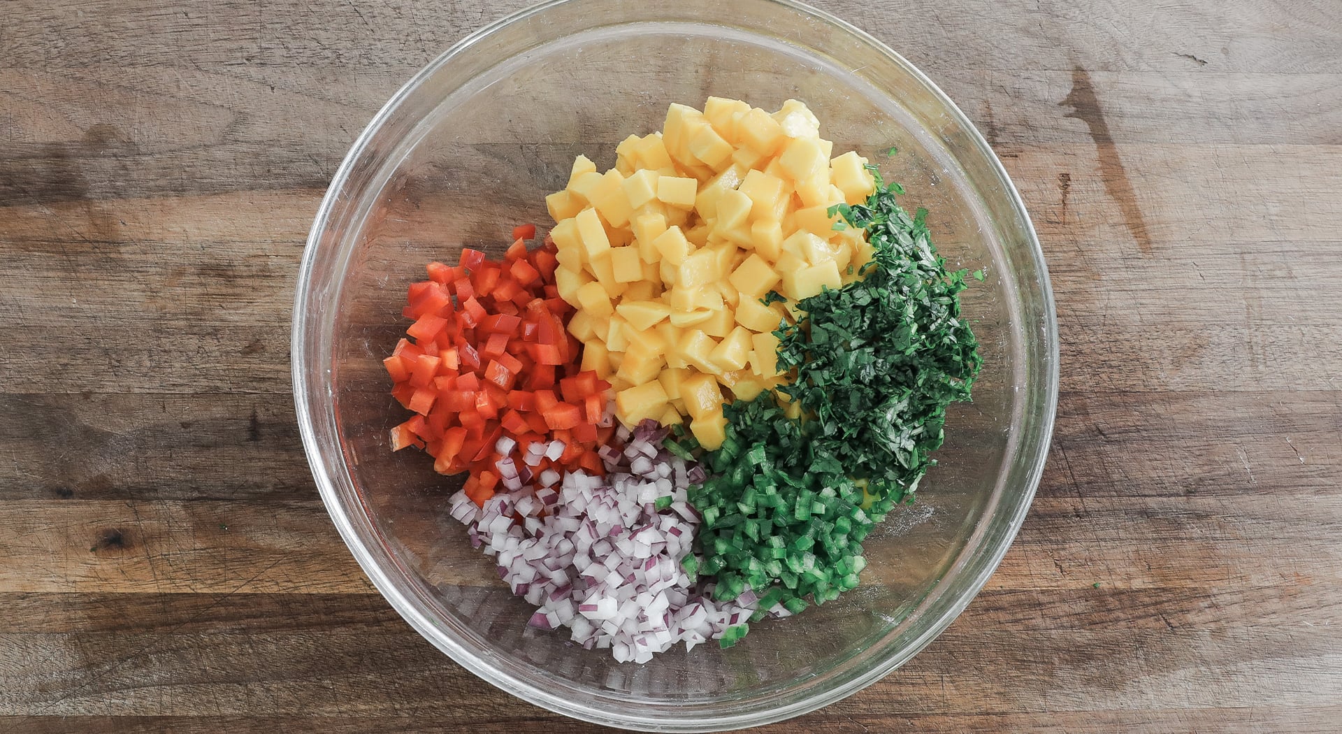 diced ingredients for mango salsa