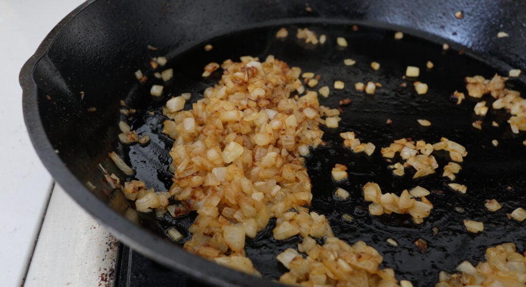 browned onions in a skillet