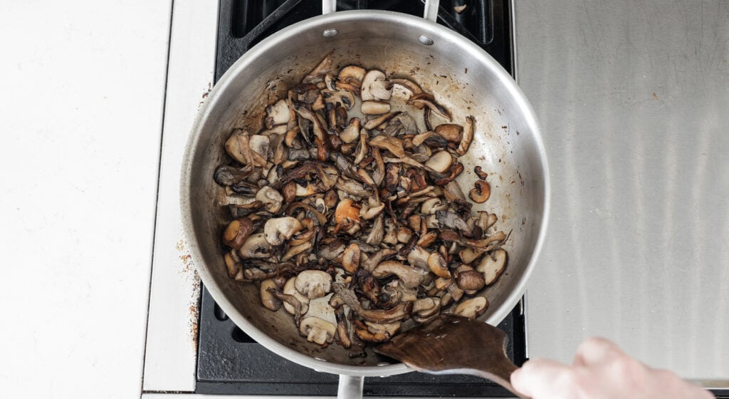 browned mushrooms in a pan