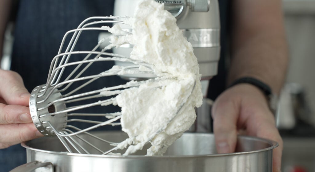 Wire beater with whipped heavy cream