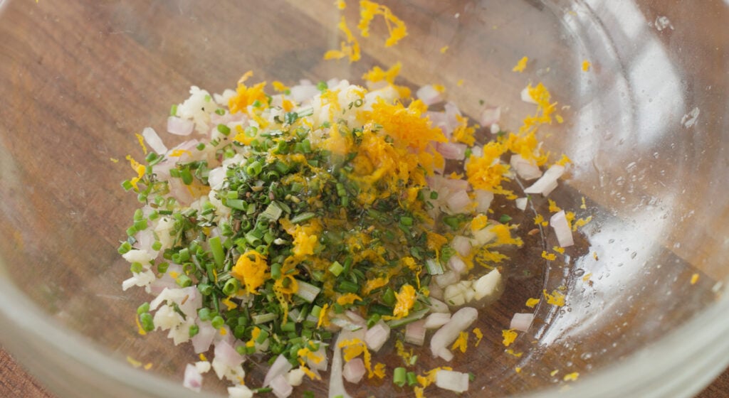 ingredinets in a glass bowl, not yet combined