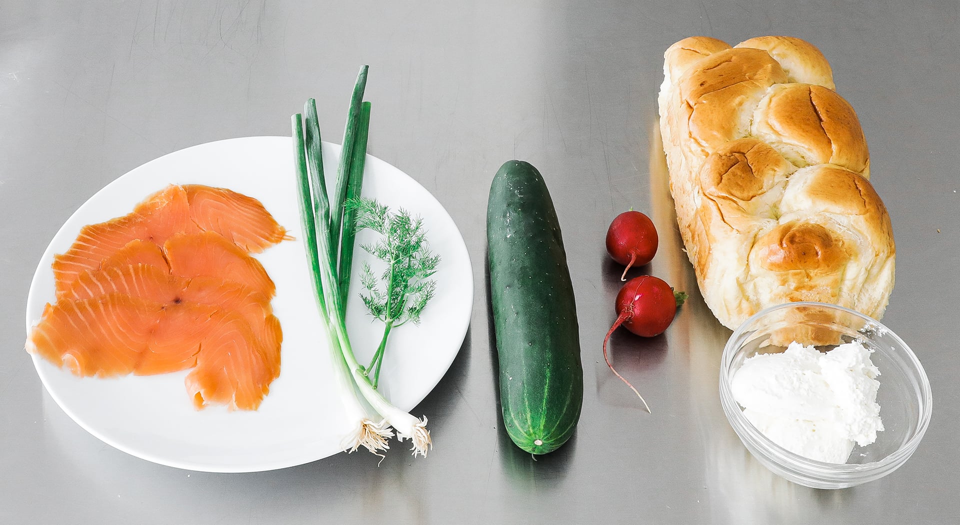 ingredients to make smoked salmon tea sandwiches