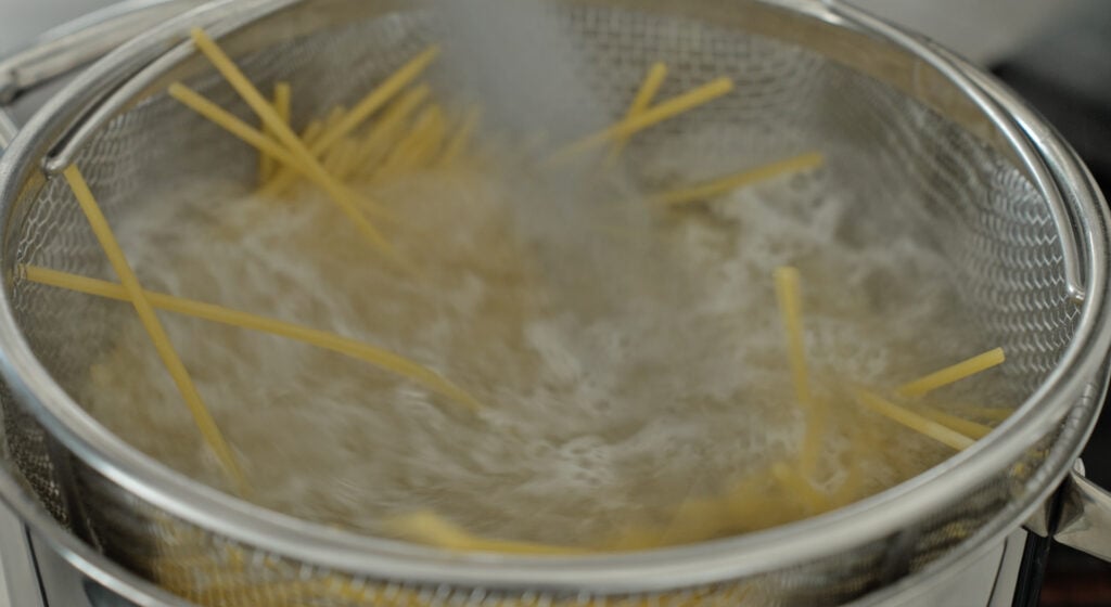 pasta in boiling water