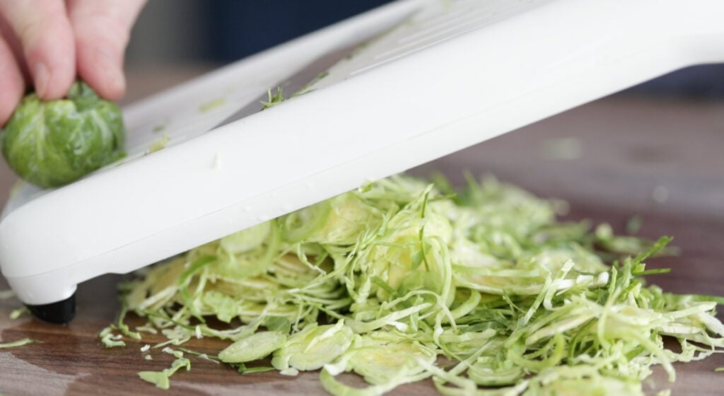 slicing brussel sprouts