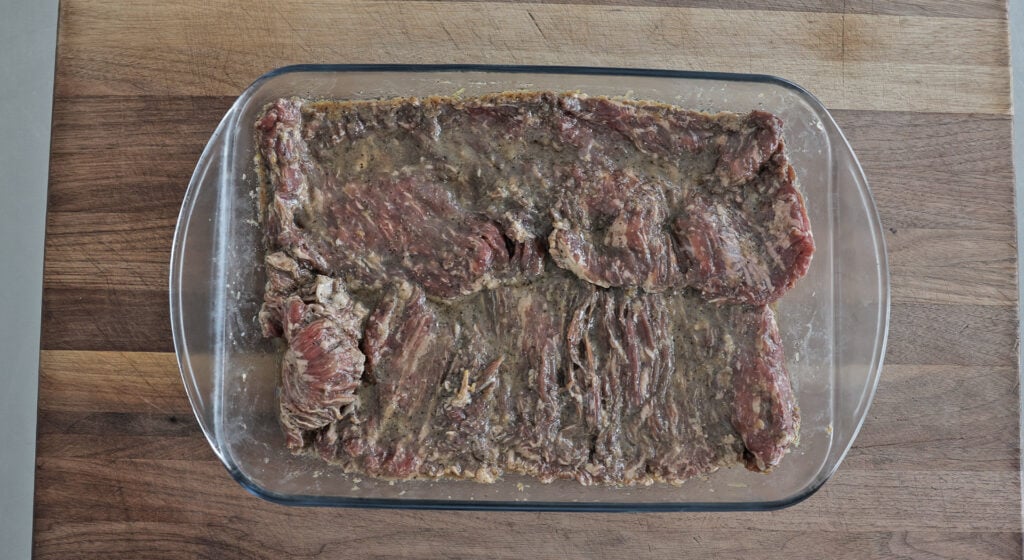 uncovered marinated skirt steak
