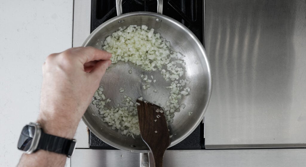 onions in a pot with oil
