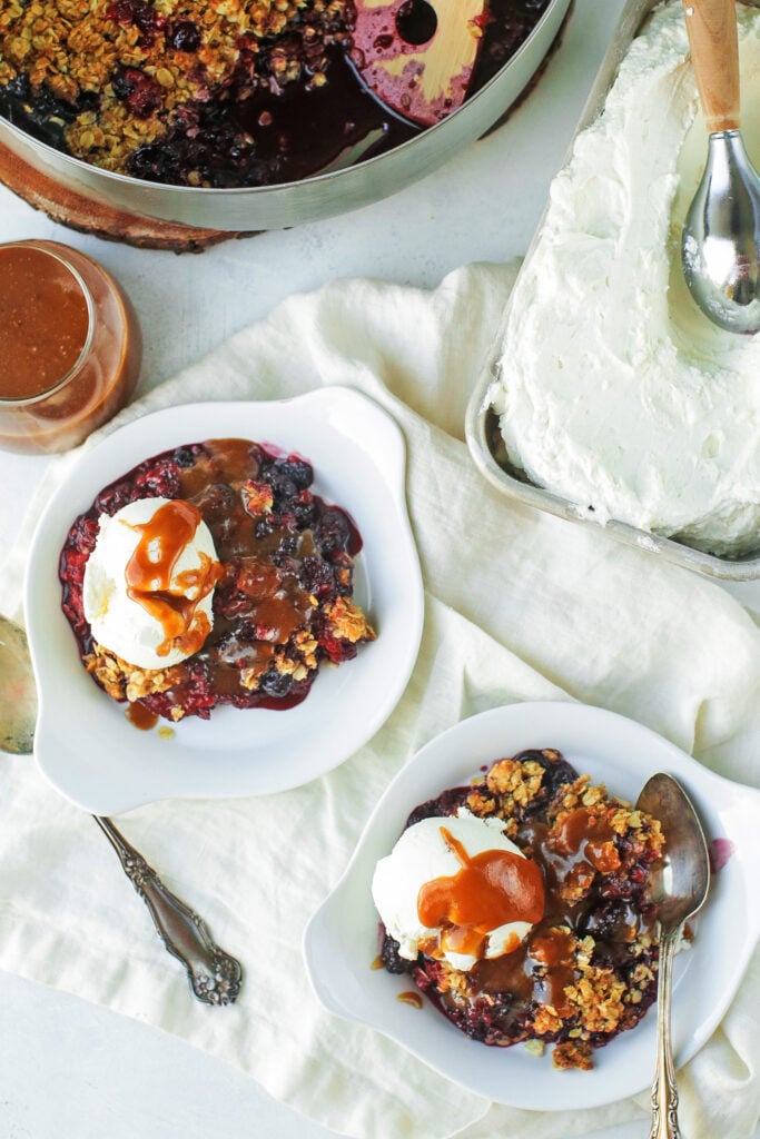 two plates of berry crisp