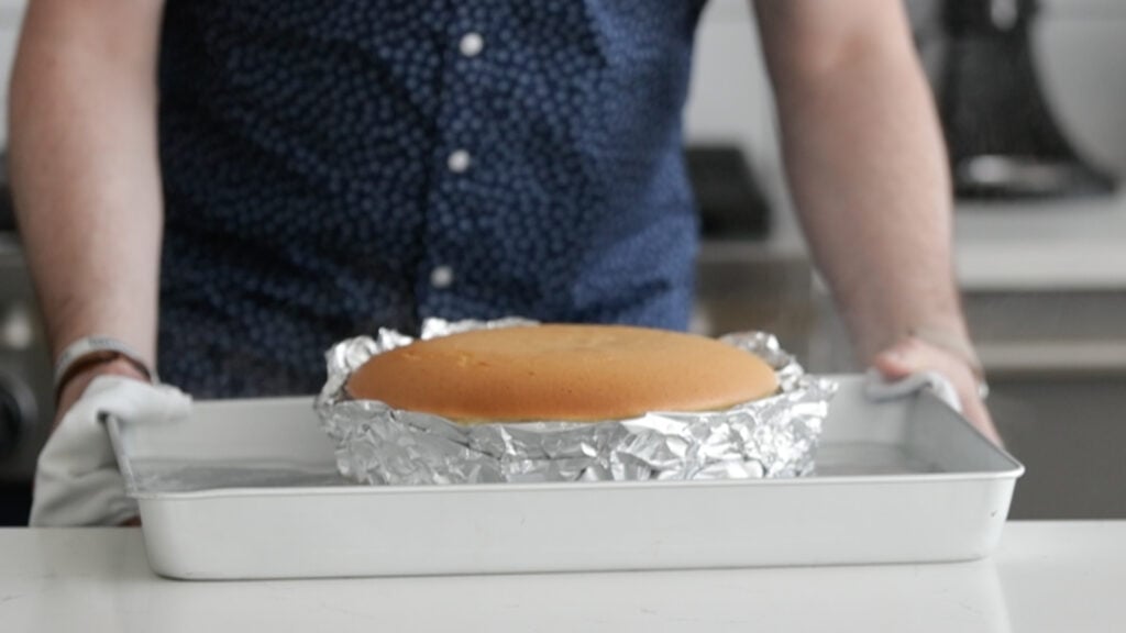 resting the cheesecake in a pan