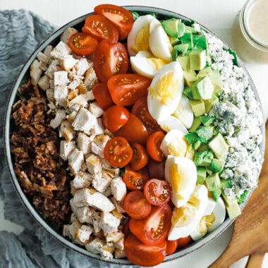 cobb salad with chicken and bacon in a bowl