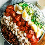 cobb salad with chicken and bacon in a bowl