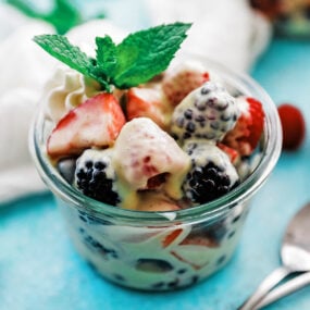 creme anglaise over berries