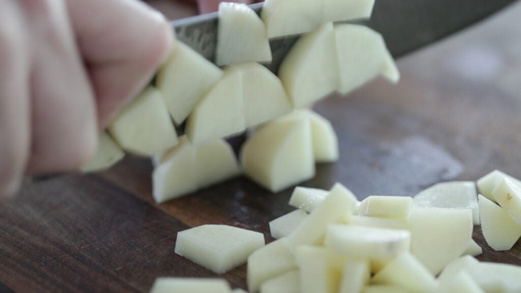 slicing potatoes