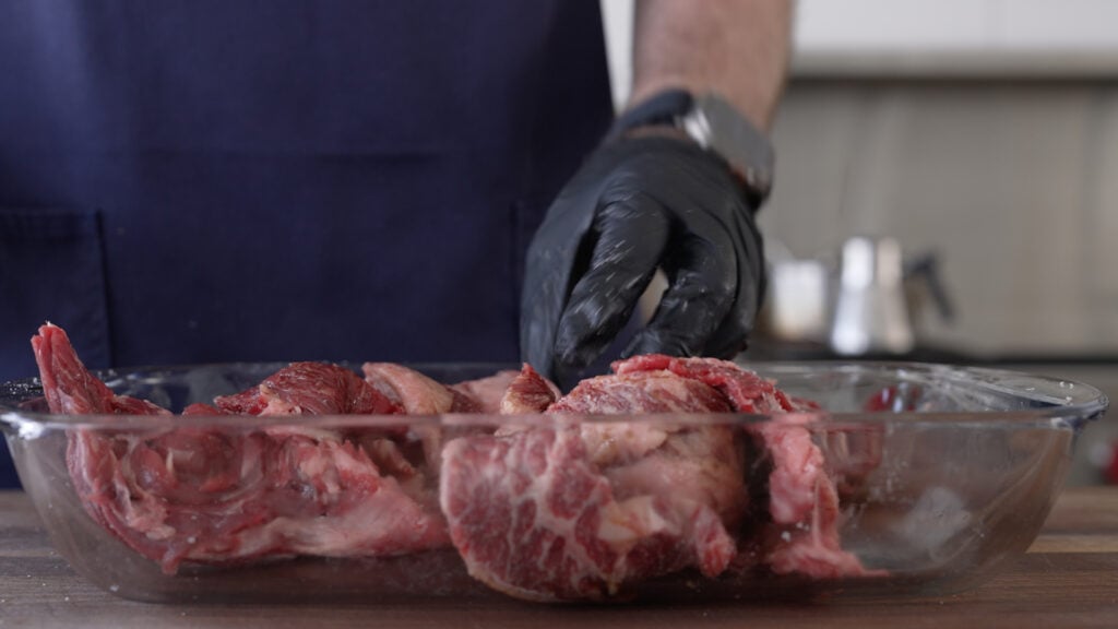 steak in a glass container 